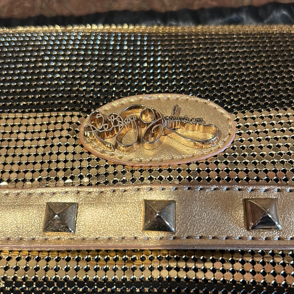 GORGEOUS BETSEY JOHNSON Oversized Gold & Black MESH & Studded Clutch!
